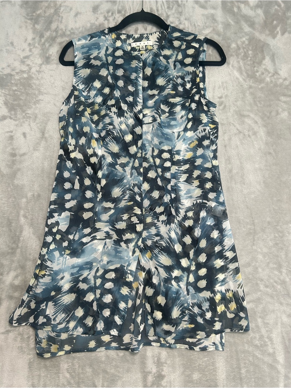 Cabi Sheer Avery Tunic Topper Top Women’s Small Artsy Blue Brushstroke